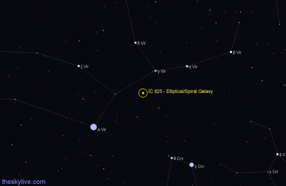 Finder chart IC 825 - Elliptical/Spiral Galaxy in Virgo star