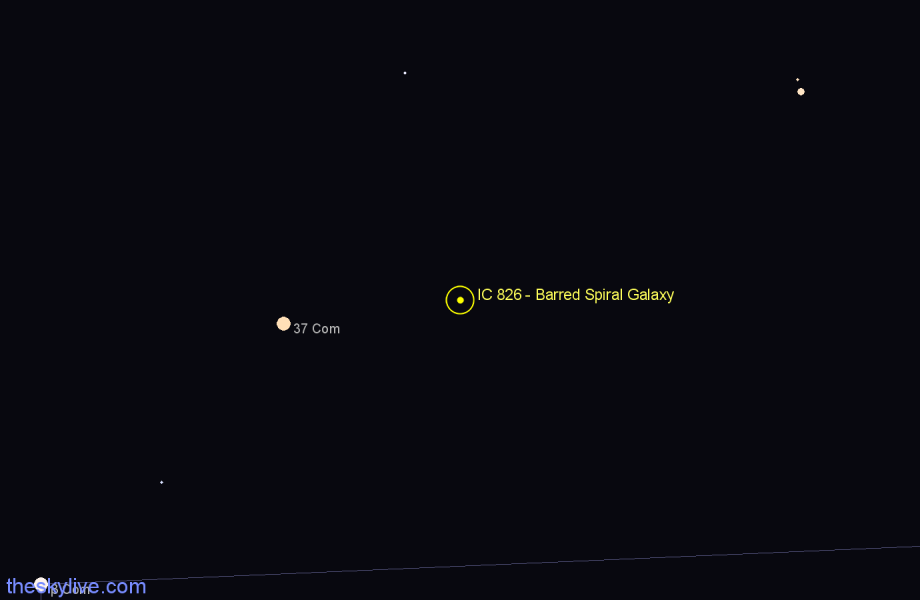 Finder chart IC 826 - Barred Spiral Galaxy in Coma Berenices star