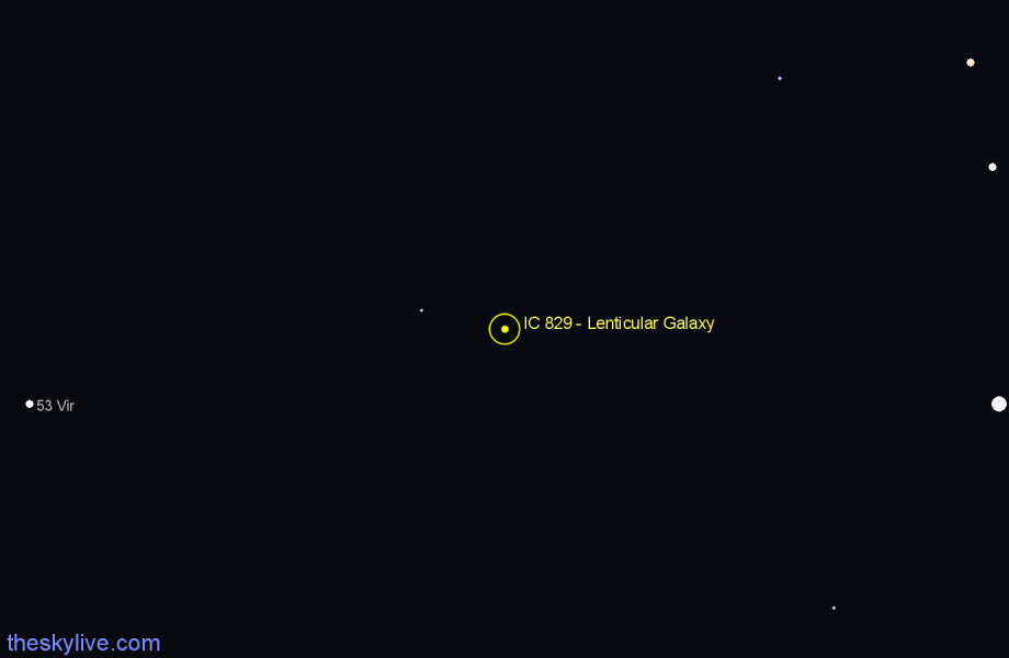 Finder chart IC 829 - Lenticular Galaxy in Corvus star