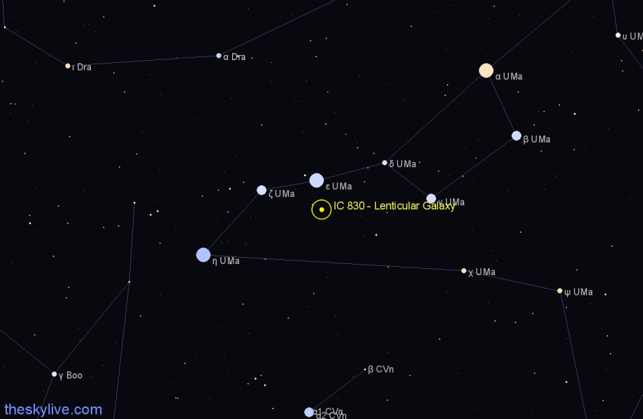 Finder chart IC 830 - Lenticular Galaxy in Ursa Major star