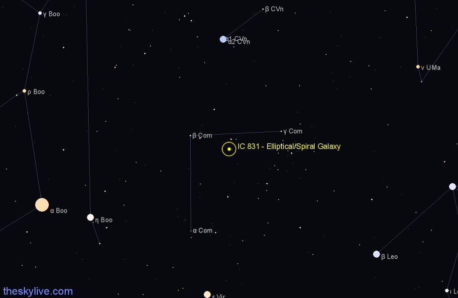 Finder chart IC 831 - Elliptical/Spiral Galaxy in Coma Berenices star