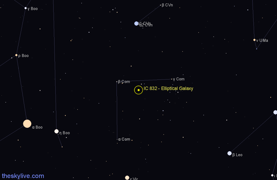 Finder chart IC 832 - Elliptical Galaxy in Coma Berenices star