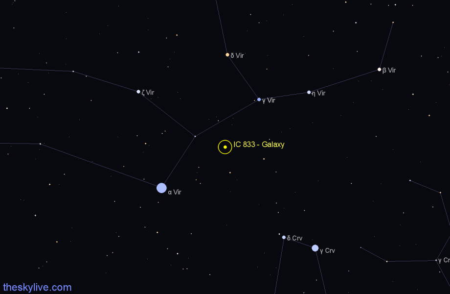 Finder chart IC 833 - Galaxy in Virgo star