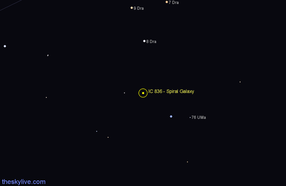 Finder chart IC 836 - Spiral Galaxy in Draco star