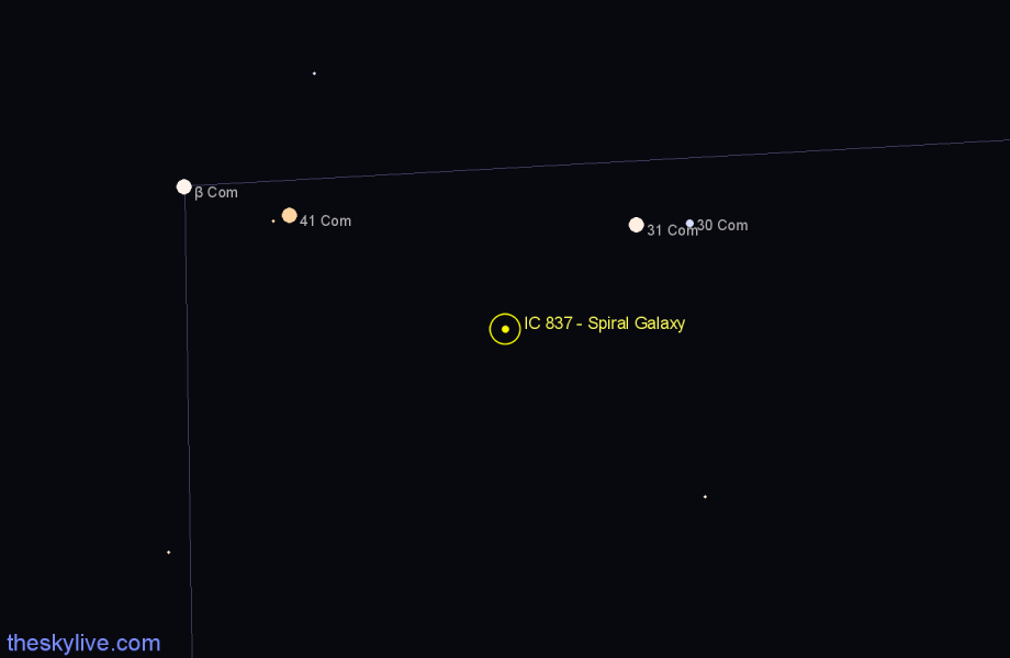 Finder chart IC 837 - Spiral Galaxy in Coma Berenices star