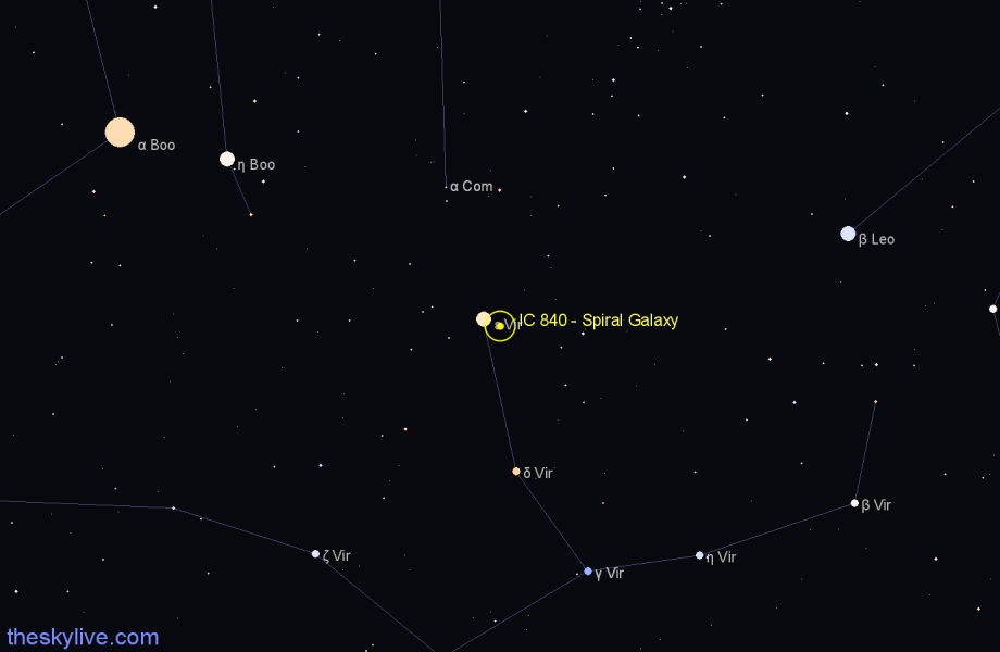 Finder chart IC 840 - Spiral Galaxy in Virgo star