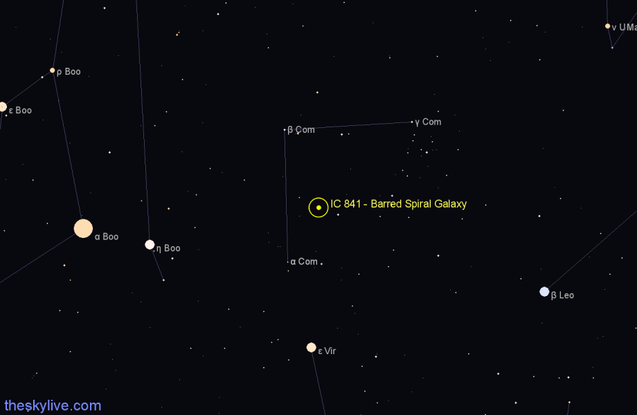 Finder chart IC 841 - Barred Spiral Galaxy in Coma Berenices star