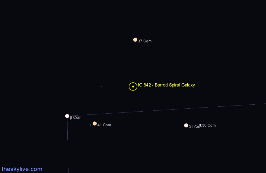 Finder chart IC 842 - Barred Spiral Galaxy in Coma Berenices star