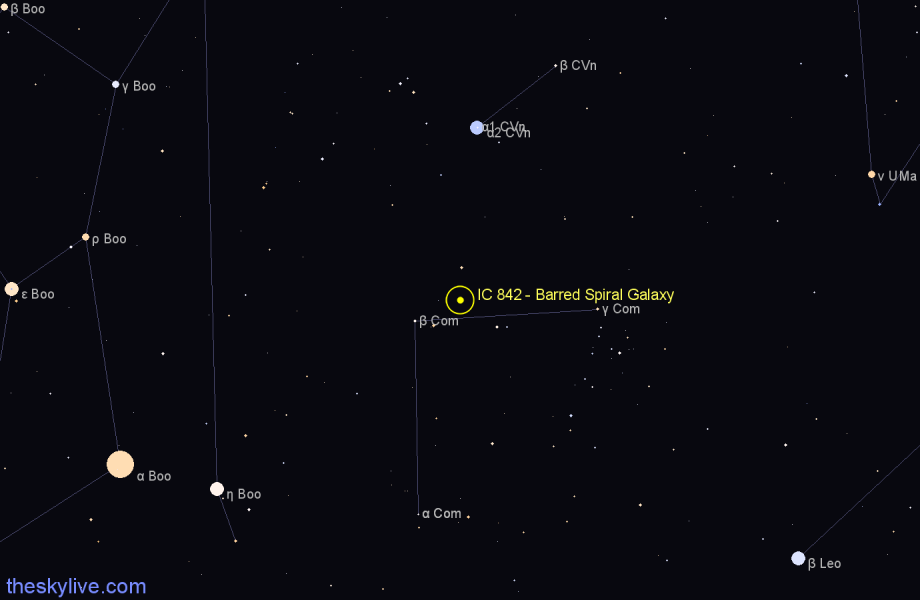 Finder chart IC 842 - Barred Spiral Galaxy in Coma Berenices star