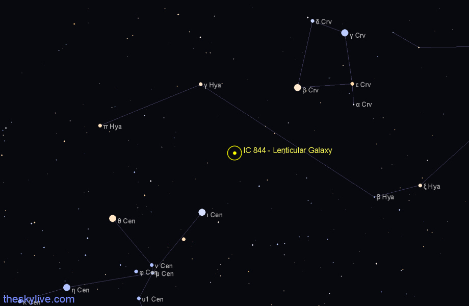 Finder chart IC 844 - Lenticular Galaxy in Centaurus star