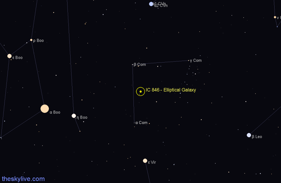 Finder chart IC 846 - Elliptical Galaxy in Coma Berenices star