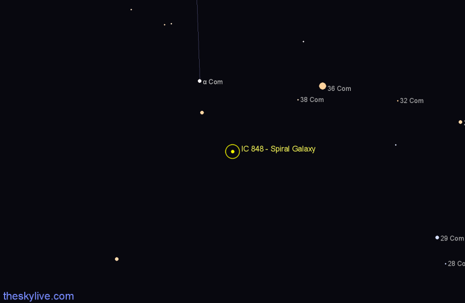 Finder chart IC 848 - Spiral Galaxy in Coma Berenices star