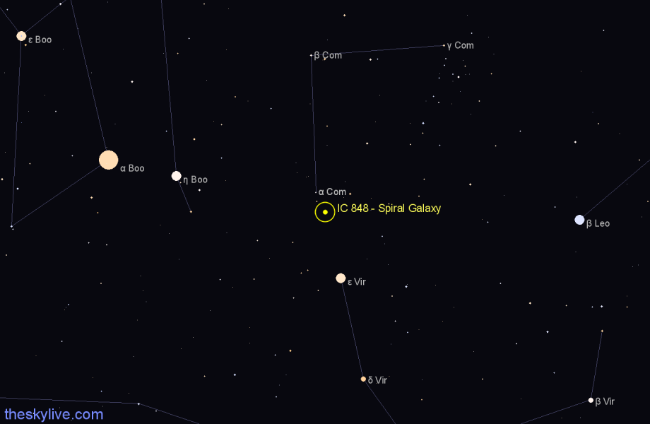 Finder chart IC 848 - Spiral Galaxy in Coma Berenices star