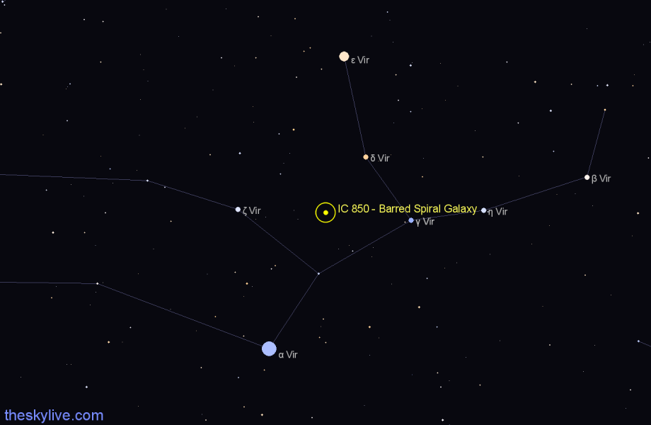 Finder chart IC 850 - Barred Spiral Galaxy in Virgo star