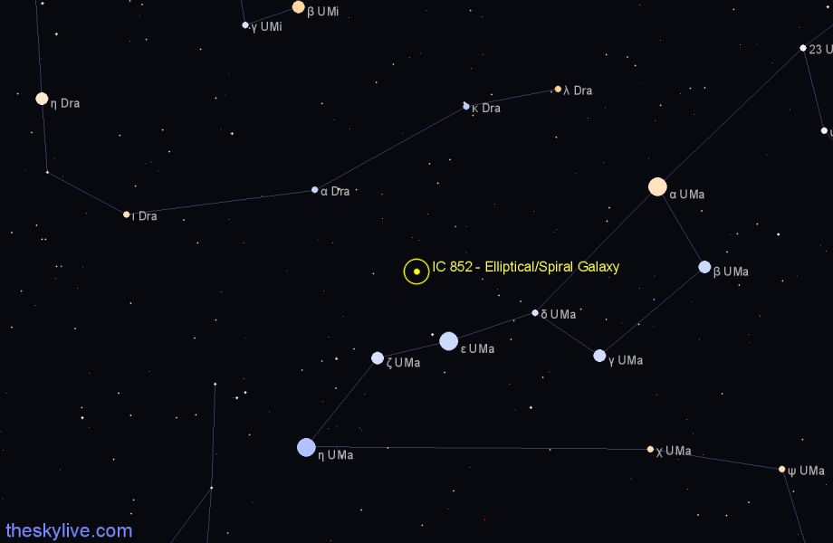 Finder chart IC 852 - Elliptical/Spiral Galaxy in Ursa Major star