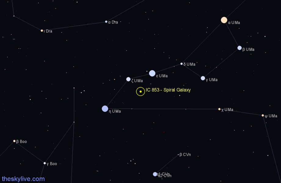 Finder chart IC 853 - Spiral Galaxy in Ursa Major star