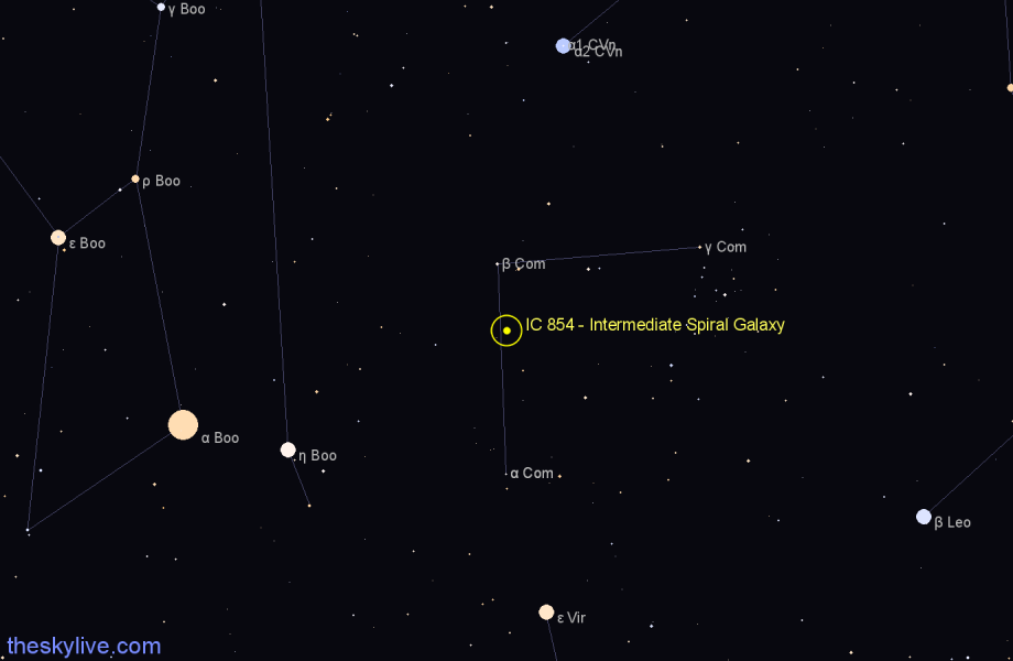 Finder chart IC 854 - Intermediate Spiral Galaxy in Coma Berenices star