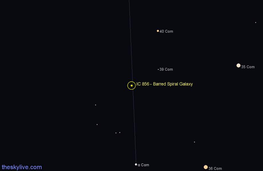 Finder chart IC 856 - Barred Spiral Galaxy in Coma Berenices star