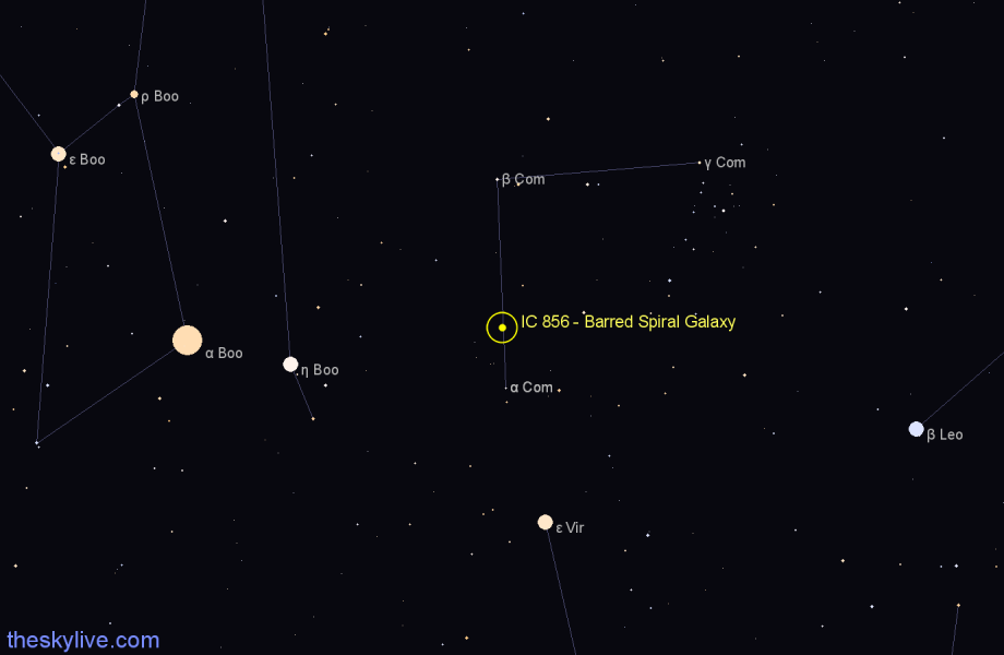 Finder chart IC 856 - Barred Spiral Galaxy in Coma Berenices star