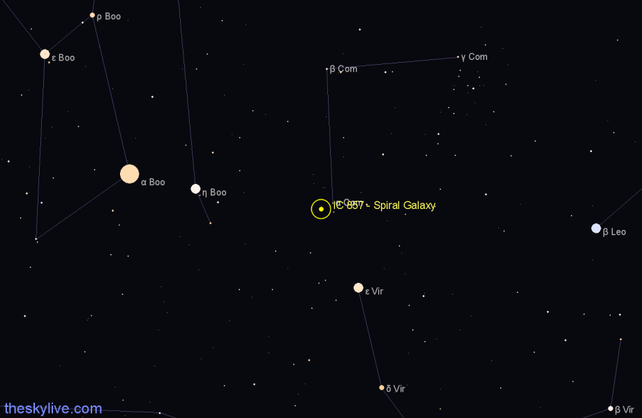 Finder chart IC 857 - Spiral Galaxy in Coma Berenices star