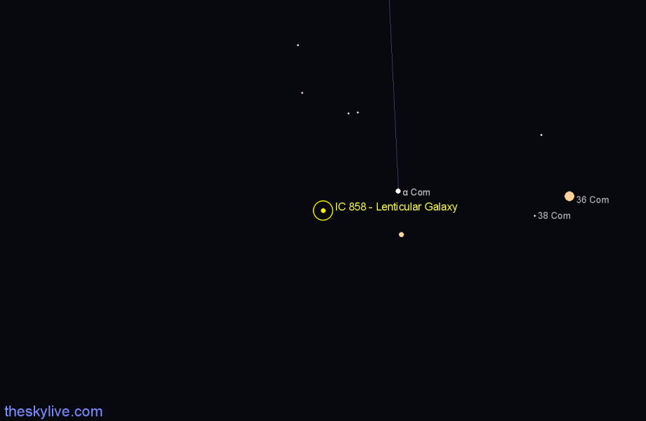 Finder chart IC 858 - Lenticular Galaxy in Coma Berenices star