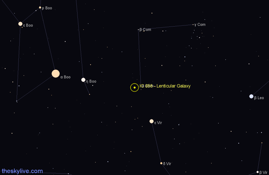 Finder chart IC 858 - Lenticular Galaxy in Coma Berenices star