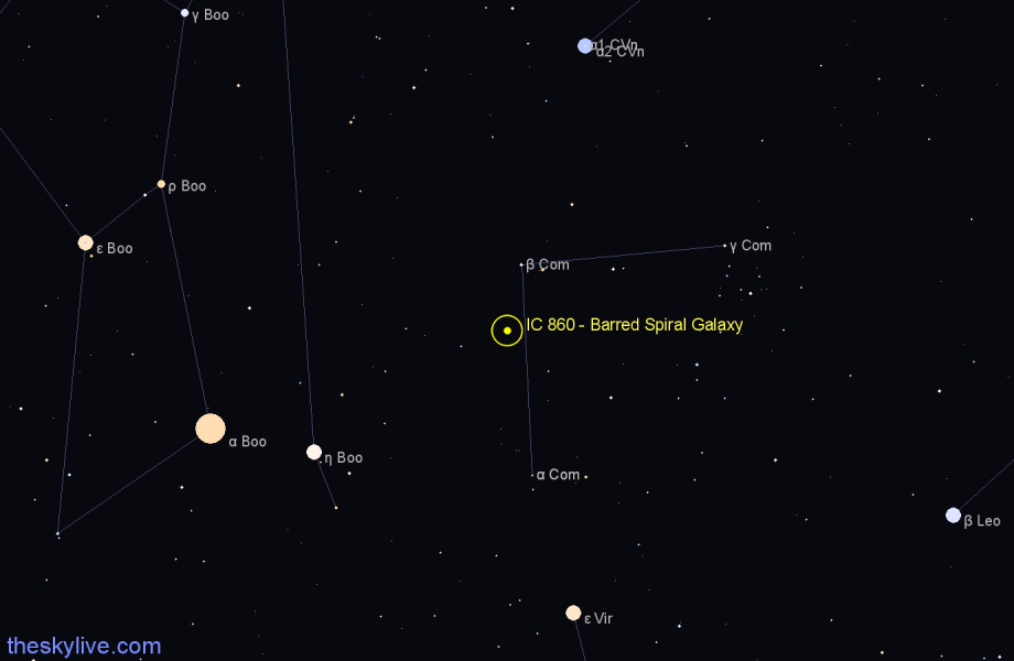 Finder chart IC 860 - Barred Spiral Galaxy in Coma Berenices star