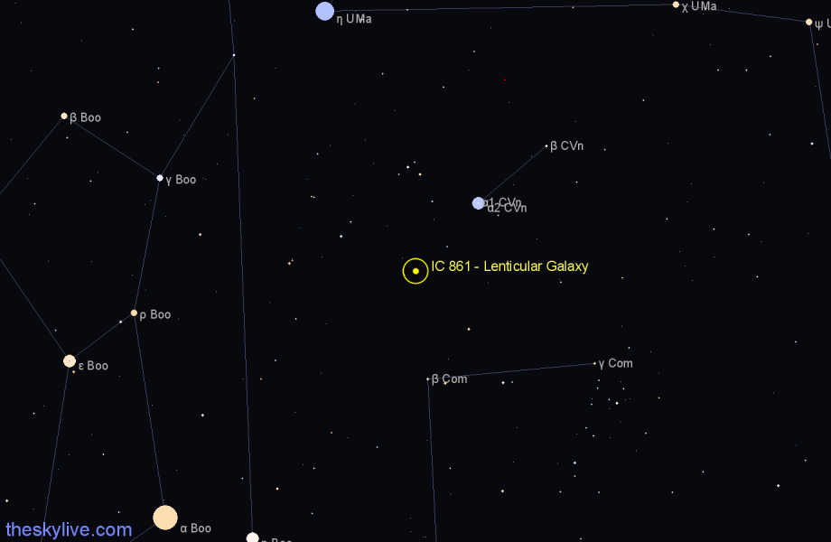 Finder chart IC 861 - Lenticular Galaxy in Canes Venatici star