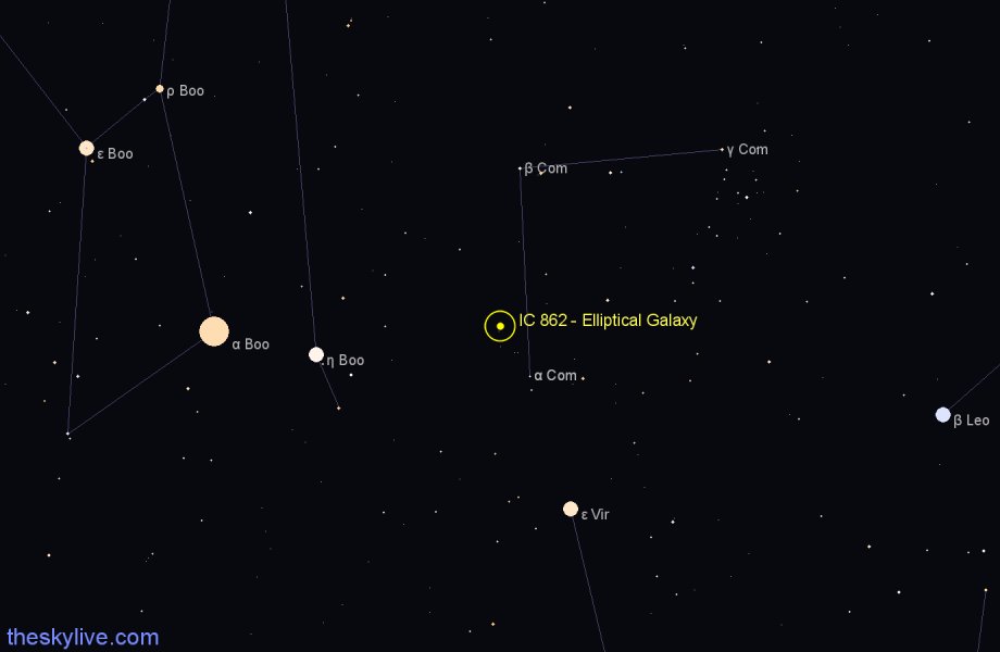 Finder chart IC 862 - Elliptical Galaxy in Coma Berenices star