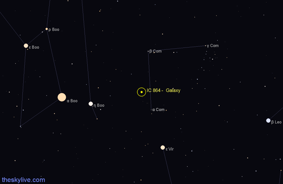 Finder chart IC 864 -  Galaxy in Coma Berenices star