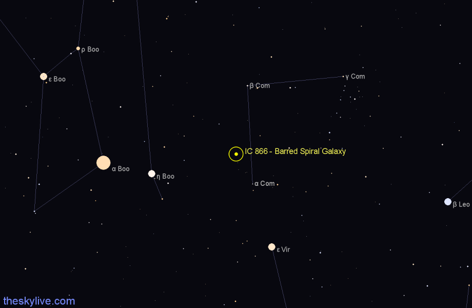 Finder chart IC 866 - Barred Spiral Galaxy in Coma Berenices star