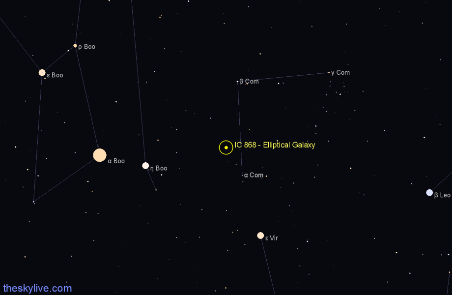 Finder chart IC 868 - Elliptical Galaxy in Coma Berenices star