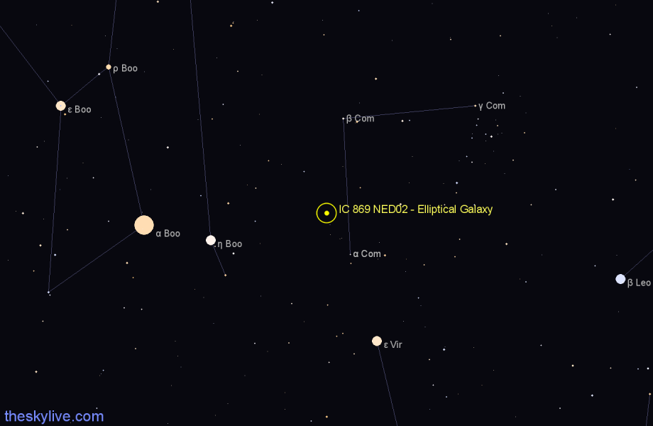 Finder chart IC 869 NED02 - Elliptical Galaxy in Coma Berenices star