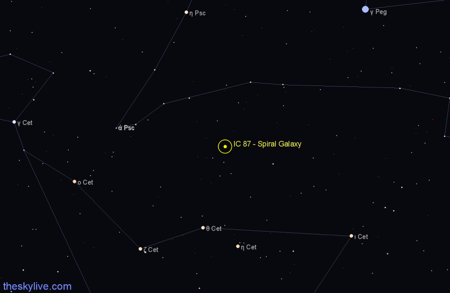 Finder chart IC 87 - Spiral Galaxy in Cetus star