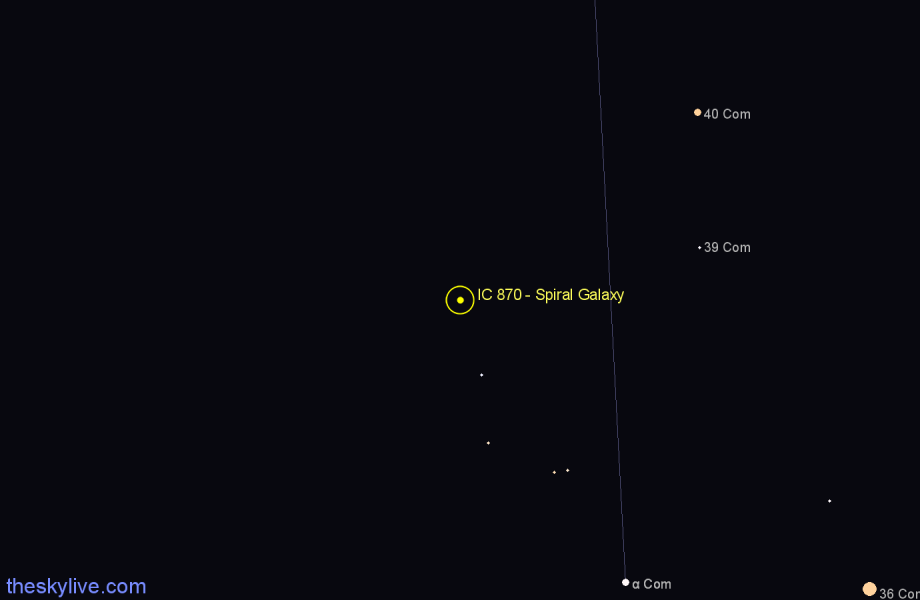 Finder chart IC 870 - Spiral Galaxy in Coma Berenices star