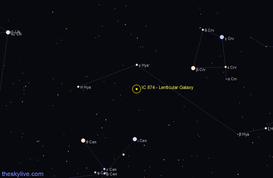 Finder chart IC 874 - Lenticular Galaxy in Hydra star