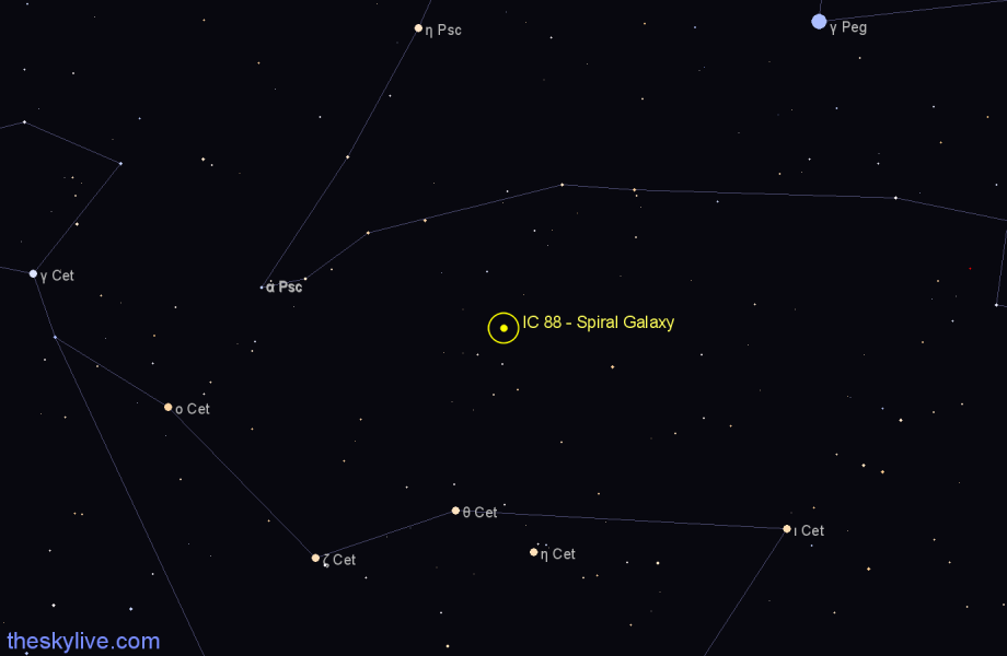 Finder chart IC 88 - Spiral Galaxy in Cetus star