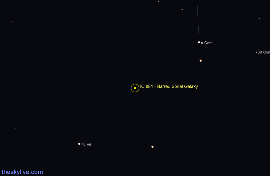 Finder chart IC 881 - Barred Spiral Galaxy in Coma Berenices star