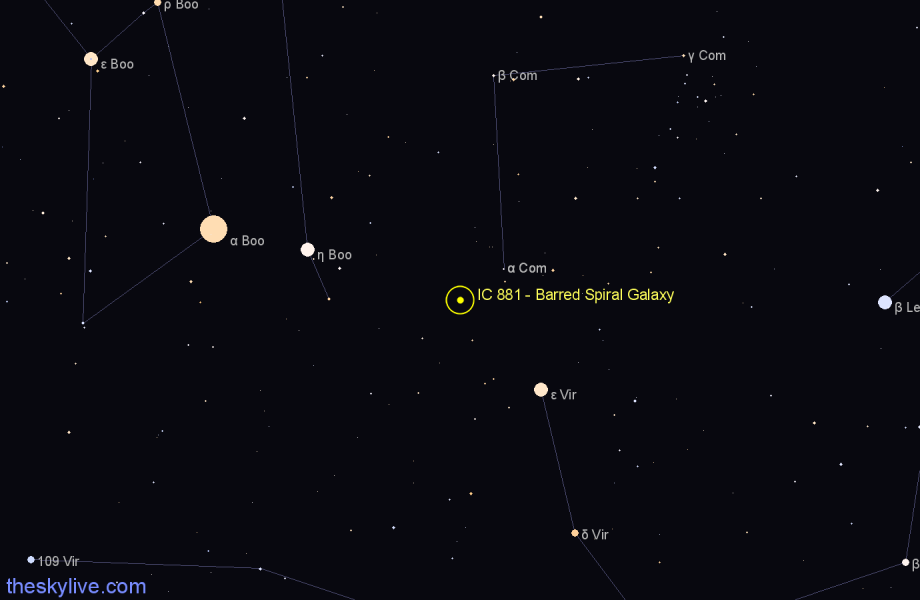 Finder chart IC 881 - Barred Spiral Galaxy in Coma Berenices star