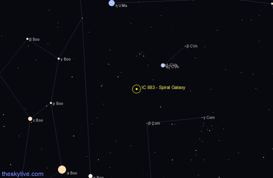 Finder chart IC 883 - Spiral Galaxy in Canes Venatici star