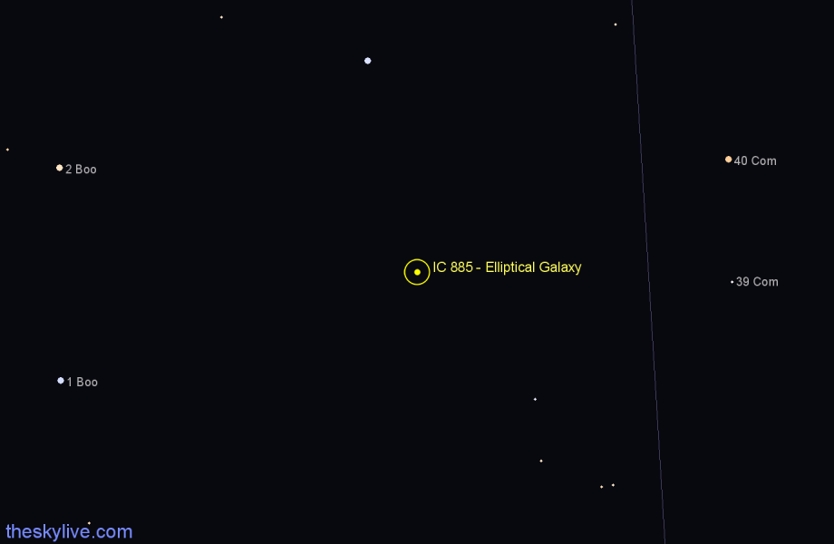 Finder chart IC 885 - Elliptical Galaxy in Coma Berenices star