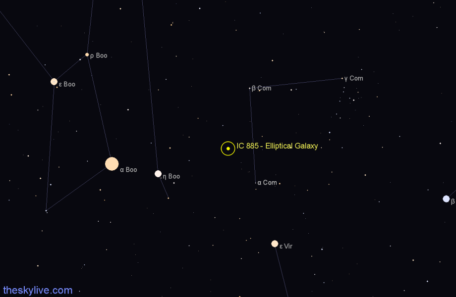 Finder chart IC 885 - Elliptical Galaxy in Coma Berenices star