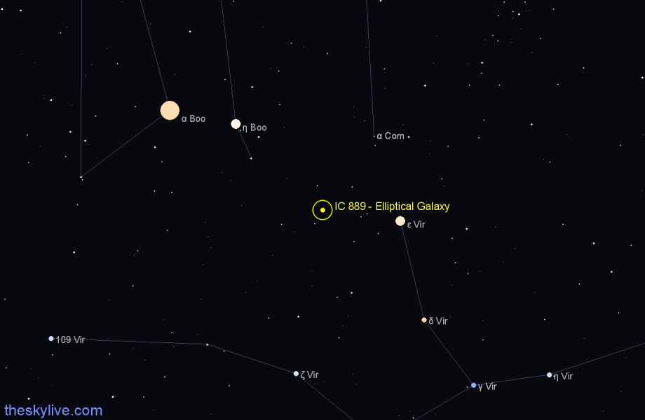 Finder chart IC 889 - Elliptical Galaxy in Virgo star