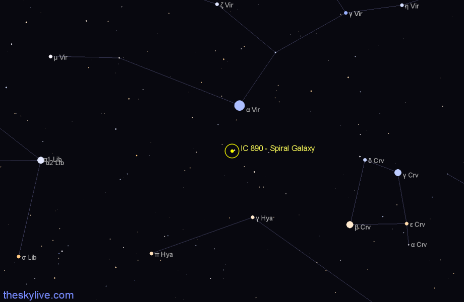 Finder chart IC 890 - Spiral Galaxy in Virgo star