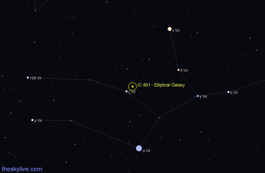 Finder chart IC 891 - Elliptical Galaxy in Virgo star