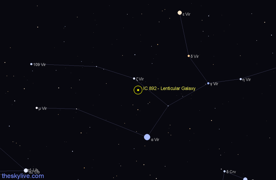 Finder chart IC 892 - Lenticular Galaxy in Virgo star