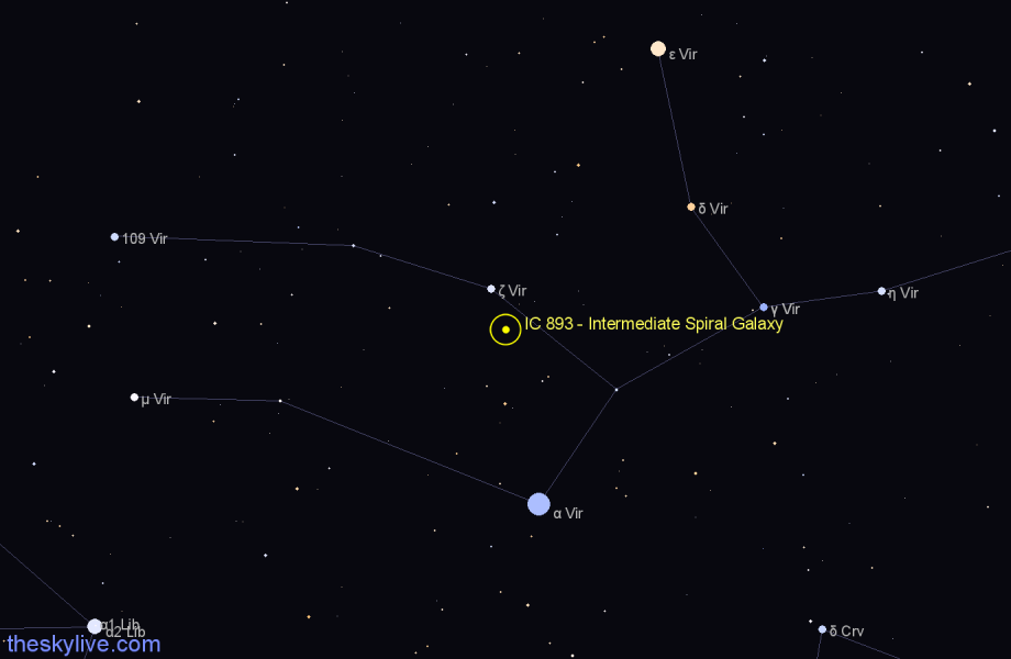 Finder chart IC 893 - Intermediate Spiral Galaxy in Virgo star