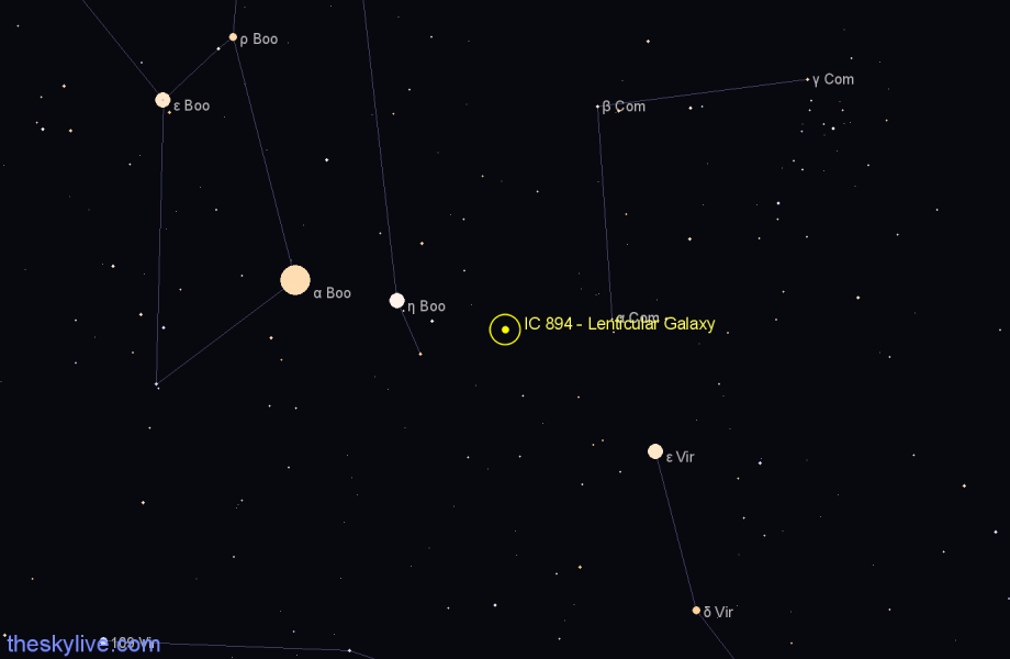 Finder chart IC 894 - Lenticular Galaxy in Coma Berenices star