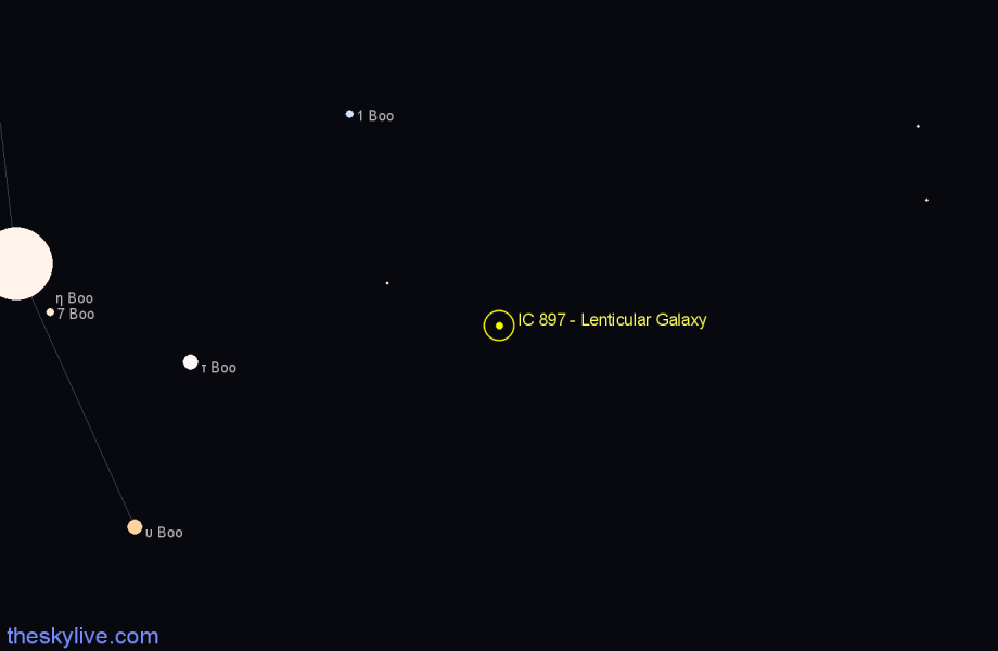 Finder chart IC 897 - Lenticular Galaxy in Coma Berenices star