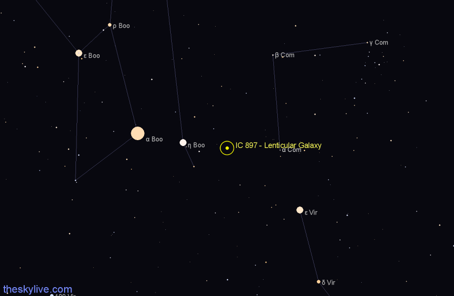 Finder chart IC 897 - Lenticular Galaxy in Coma Berenices star